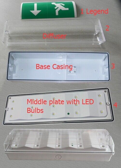 Lampu darurat tahan air yang dapat diisi ulang 3W LED Tempat basah Luar ABS Casing IP65 L102M