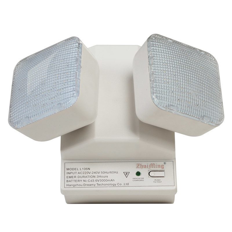 6W Twin Spot LED Lampu darurat 6500K 3.6V 3.0Ah Ni-Cd Baterai PC Casing IP20