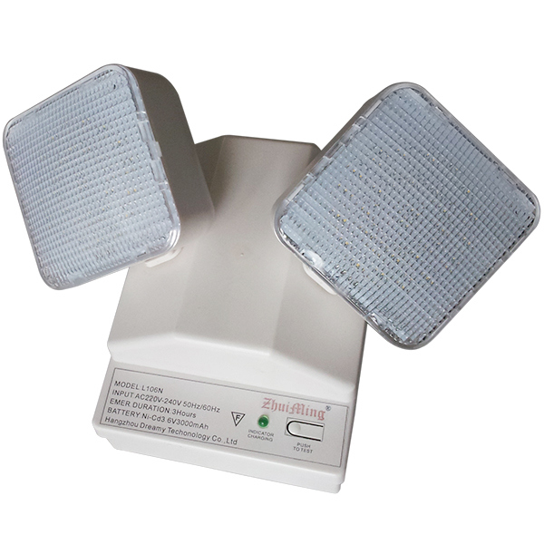 6W Twin Spot LED Lampu darurat 6500K 3.6V 3.0Ah Ni-Cd Baterai PC Casing IP20